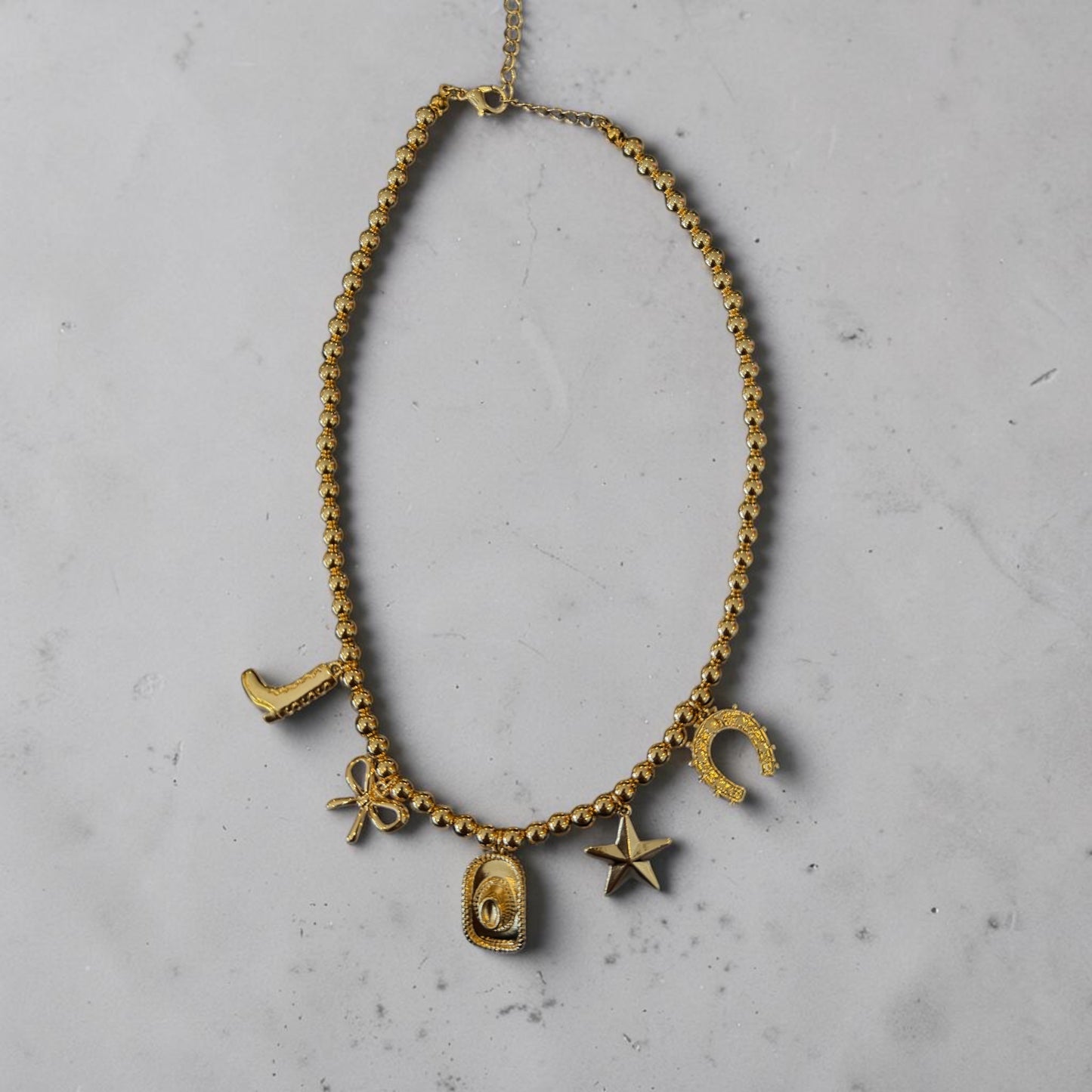 Western Charm Beaded Necklace with Boot and Horseshoe