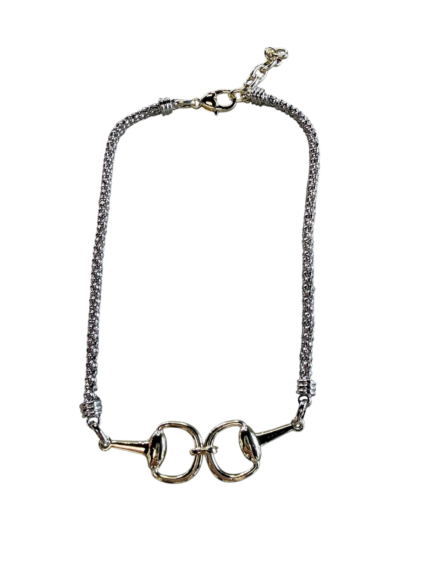 Silver and Gold Horse Bit Necklace+14k gold plated