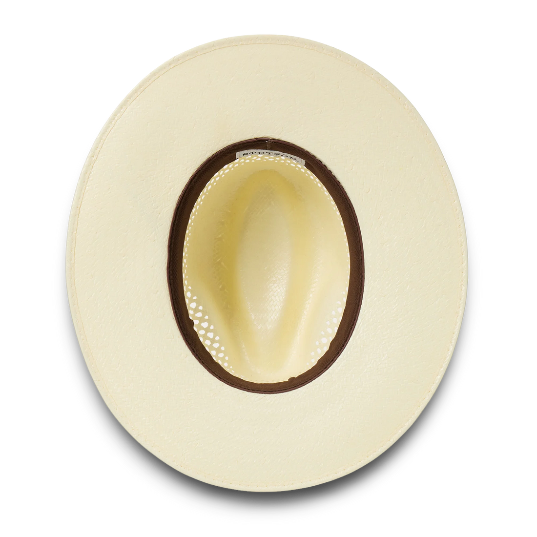 Moon Ridge Hats and Heritage Stetson Digger straw hat, natural cream color, with a brown leather hatband and UPF 50+ protection.