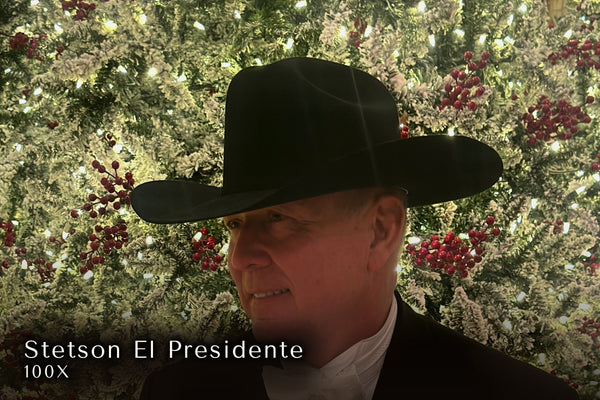 A black Stetson El Presidente 100X felt cowboy hat