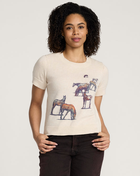 Pendleton Women's Wild Horse Cotton Sweater in Ecru