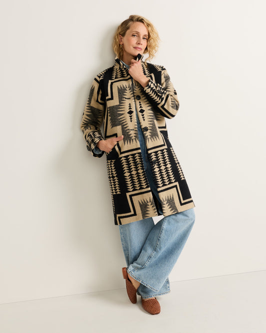 Pendleton Women's Timberline Wool Coat in Black/Tan Harding