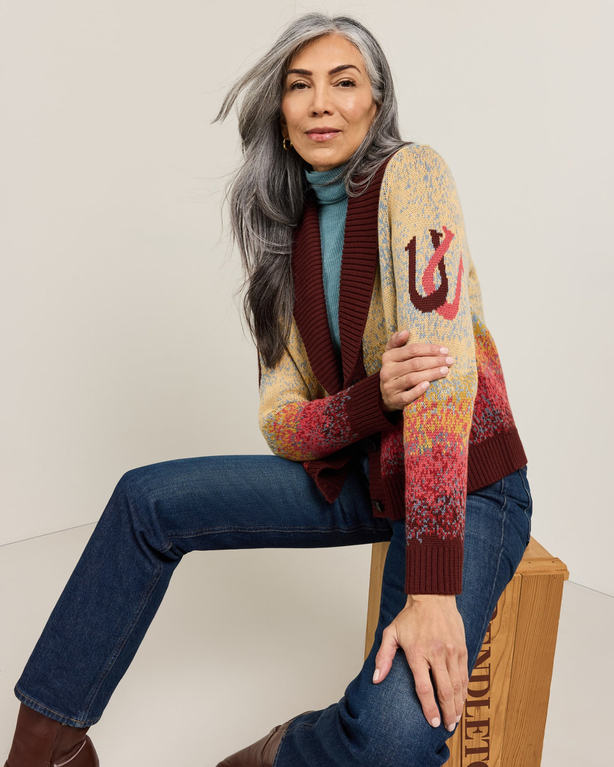 Western Scenic Cardigan Sunrise Ombre - alternate view 1