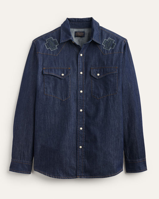 Pendleton Gambler Denim Shirt in Dark Denim/Rodeo - front alternate view