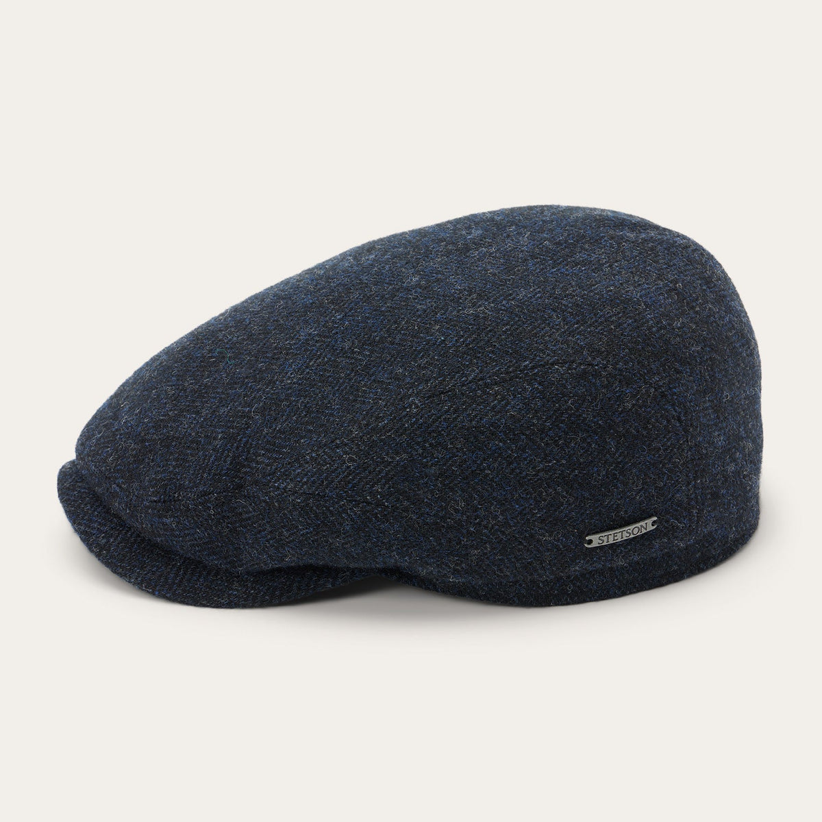 Stetson Wool Herringbone Driver Cap in Navy herringbone, detail view
