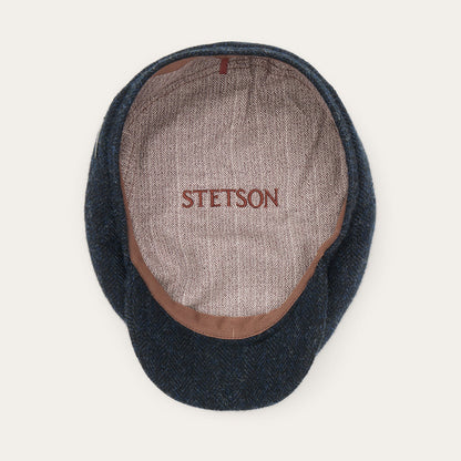 Stetson Wool Herringbone Driver Cap in Navy herringbone, brim and liner detail