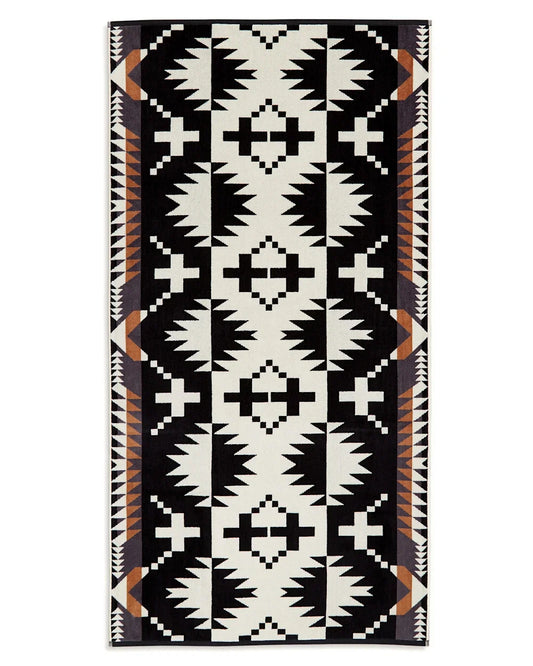 Pendleton Spider Rock three-piece towel set in black and white, folded stack alternate view