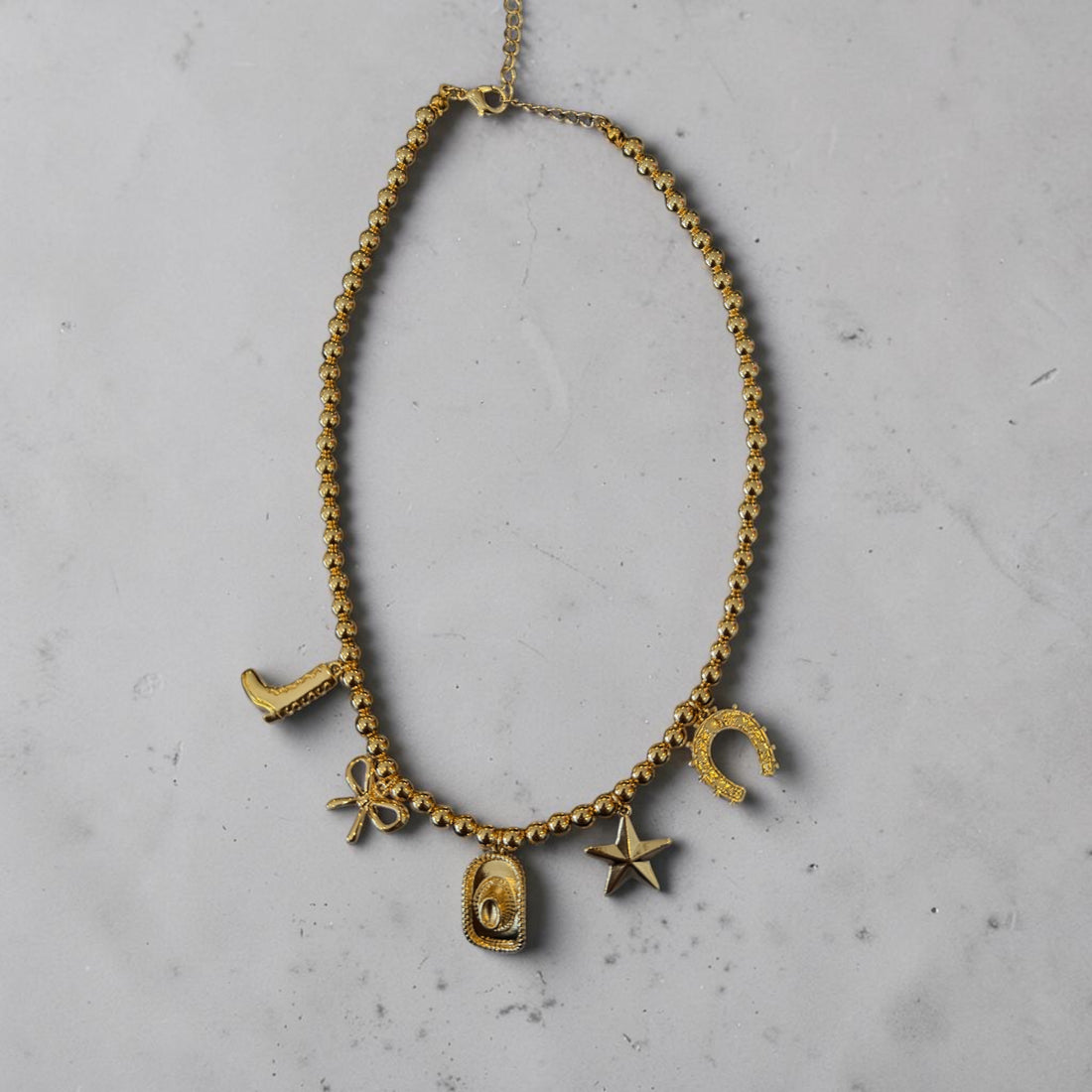 Moon Ridge Western Charm Beaded Necklace with Boot and Horseshoe