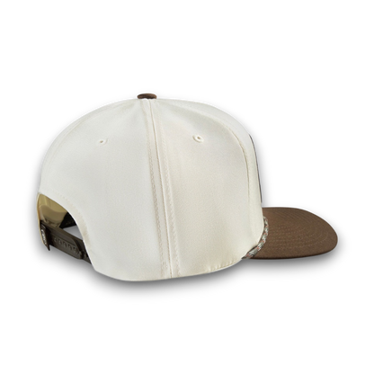 Ariat Beige/Brown Desert Patch Ballcap side view showing multi-colored rope detail and snapback closure