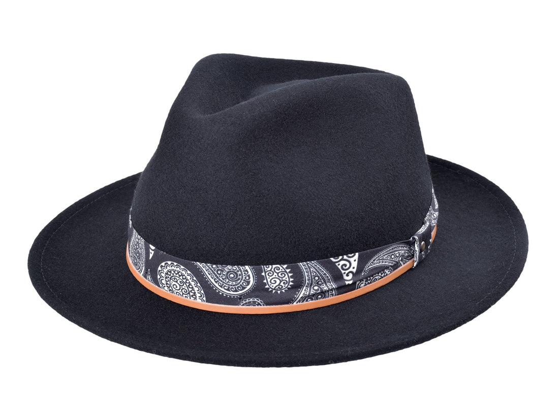 Bigalli Casual Wool Felt Fedora Hat Lash in black wool