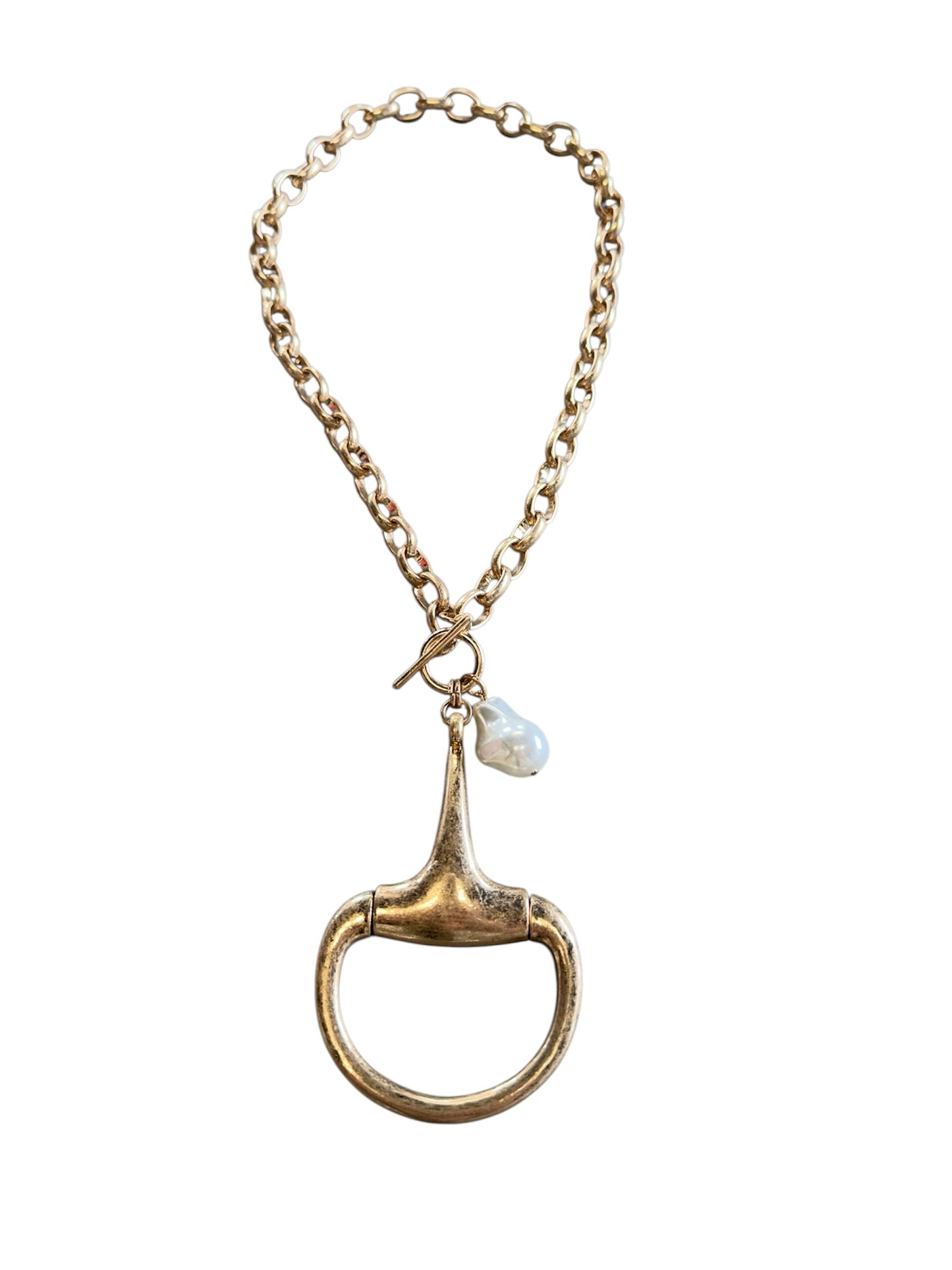 Horse Bit Necklace with Pearl + 18k gold dipped