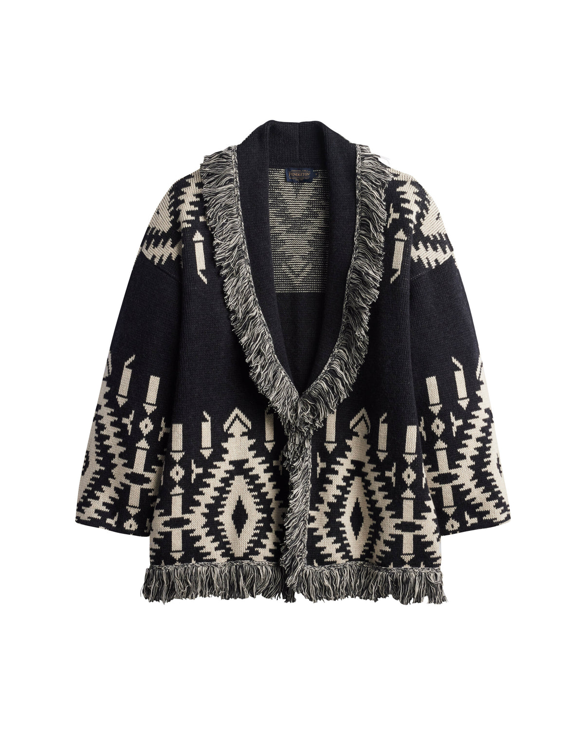 Pendleton Women's Graphic Fringe Lapel Cardigan - Black/Ivory, view 1
