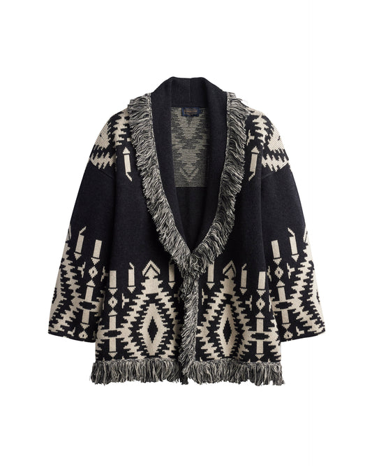 Pendleton Women's Graphic Fringe Lapel Cardigan - Black/Ivory, view 1