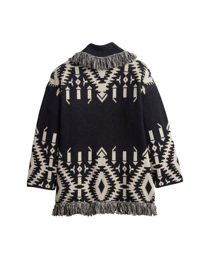 Pendleton Women's Graphic Fringe Lapel Cardigan - Black/Ivory, view 2