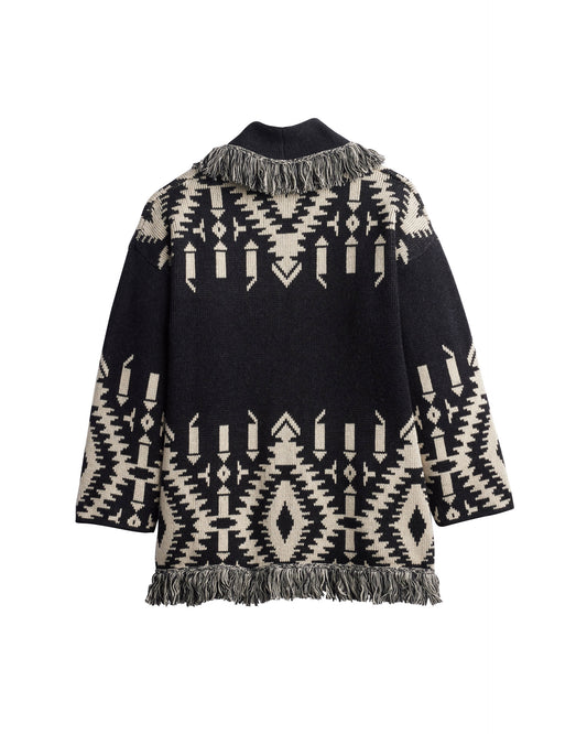Pendleton Women's Graphic Fringe Lapel Cardigan - Black/Ivory, view 2 alternate view