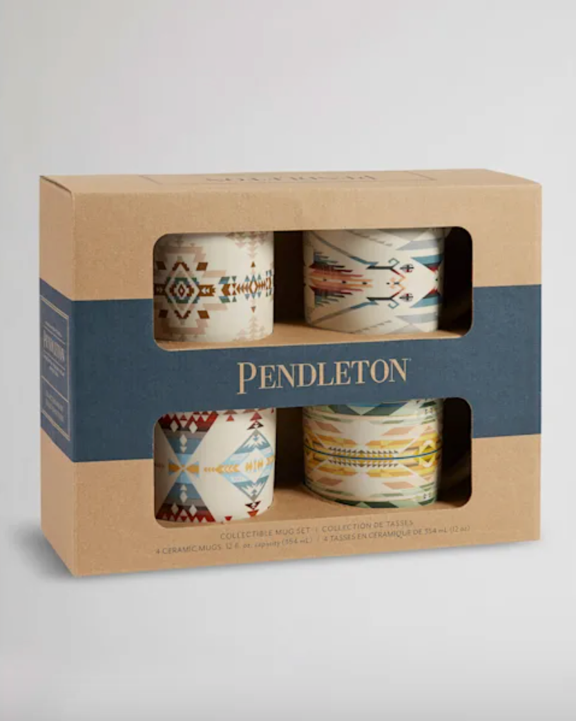 Pendleton High Desert ceramic mug set of four, showing all four patterns