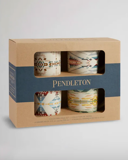 Pendleton High Desert ceramic mug set of four, showing all four patterns