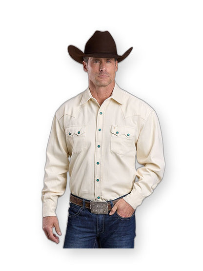 Stetson Men's Snap Shirt Cream Denim front