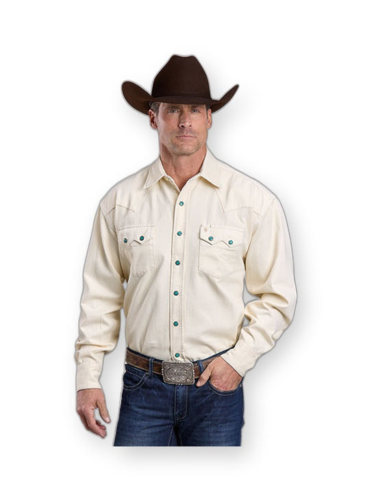 Stetson Men's Snap Shirt Cream Denim front