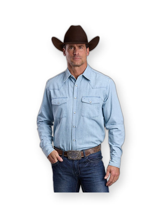 Stetson Men's Snap Shirt Lightweight Chambray front