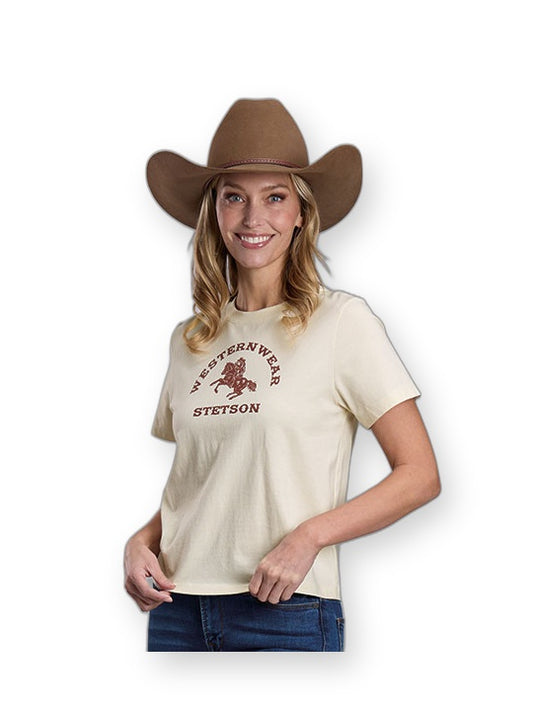 Stetson Women's Cowboy on Horse T-Shirt White front