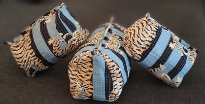 Grey & Black Tiger Cotton Quilted Makeup Bag/Cosmetic Bag