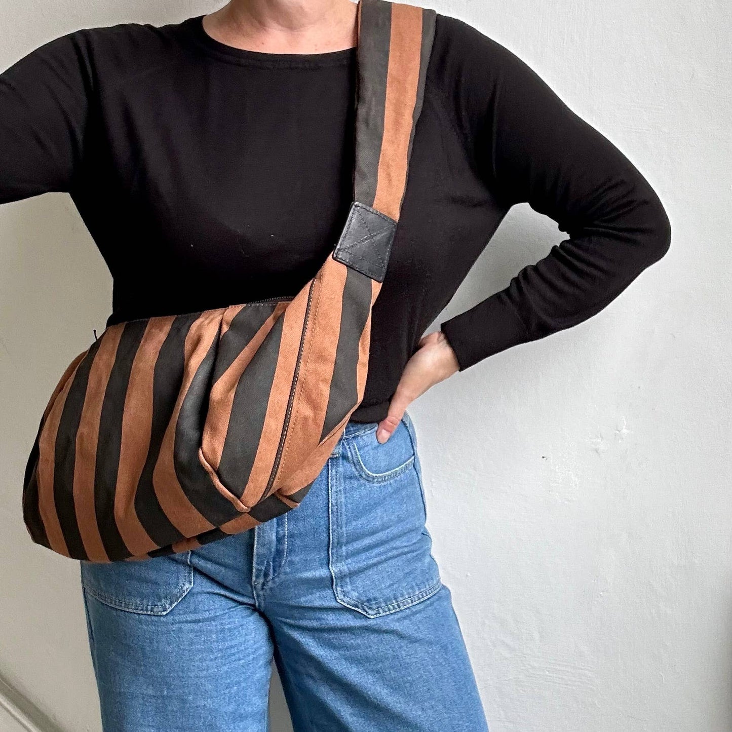 Stripe Print Cross Body Bag - Large