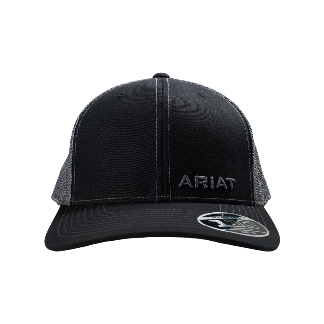 Moon Ridge Hats and Heritage Ariat black mesh snapback cap with embroidered Ariat logo and contrast stitching.