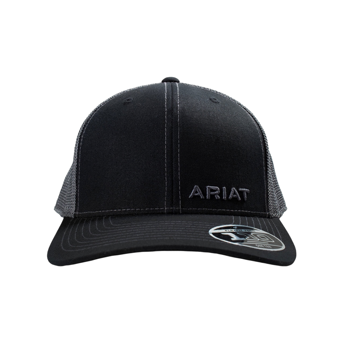 Moon Ridge Hats and Heritage Ariat black mesh snapback cap with embroidered Ariat logo and contrast stitching.