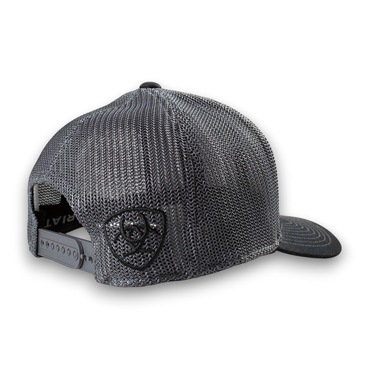 Moon Ridge Hats and Heritage: Ariat Black mesh snapback cap with embroidered Ariat logo on the side and adjustable strap. alternate view