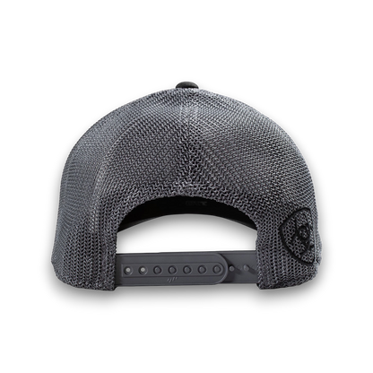 Moon Ridge Hats and Heritage Ariat grey mesh snapback cap with embroidered logo on side and adjustable strap