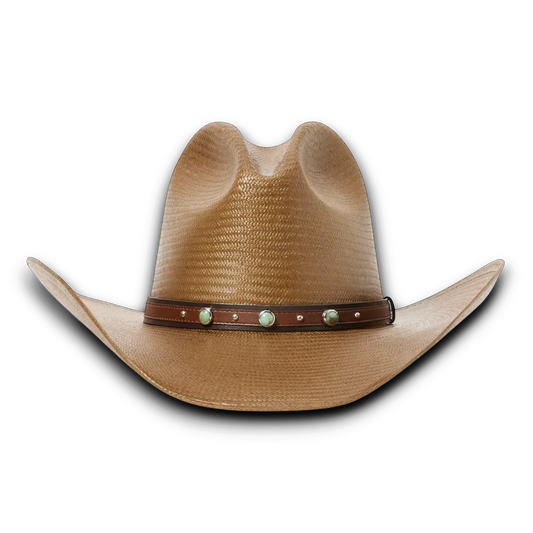 Moon Ridge Hats and Heritage Bellmont straw cowboy hat in tan with a brown leather band and turquoise studs. alternate view