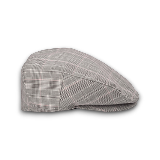 Moon Ridge Hats and Heritage Bigalli Ivy Newsboy Cap in grey plaid cotton with a soft crown and stitched brim. alternate view