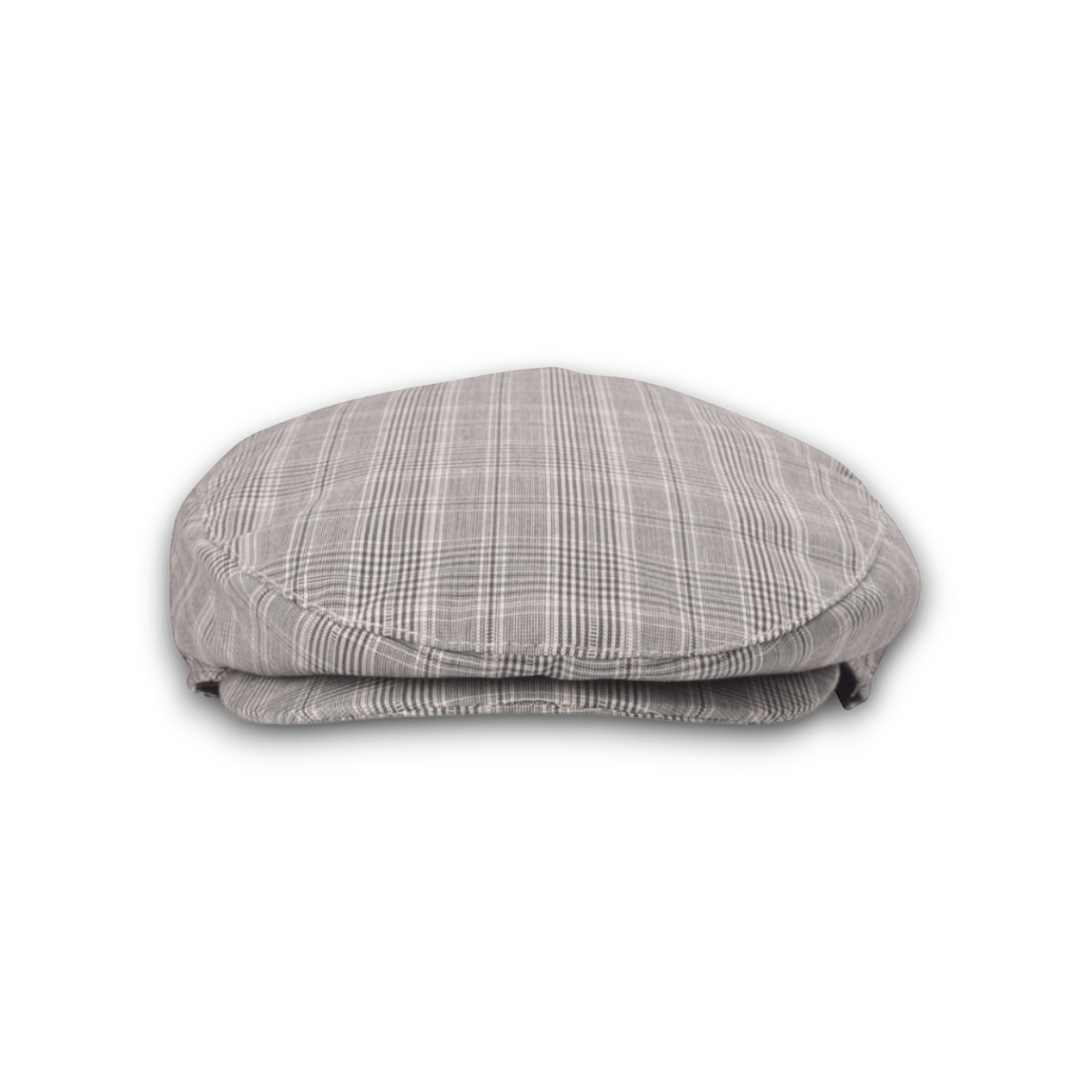 Moon Ridge Hats and Heritage Bigalli Ivy Newsboy Cap in grey plaid cotton with a soft crown and stitched brim.