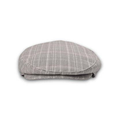Moon Ridge Hats and Heritage Bigalli Ivy Newsboy Cap in grey plaid cotton with a soft crown and stitched brim.