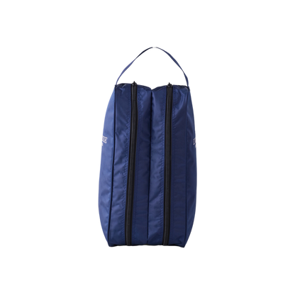 Moon Ridge Hats and Heritage blue nylon boot bag with dual zippered compartments for one pair of cowboy boots.