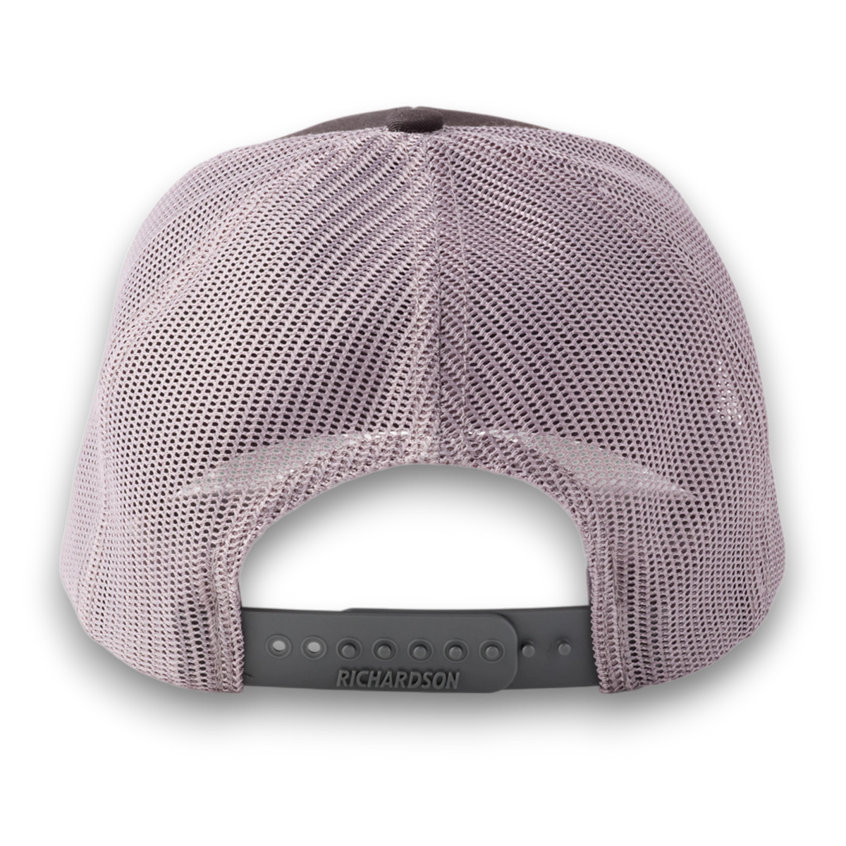 Moon Ridge Hats and Heritage charcoal mesh back cap with adjustable snap closure, rear view.