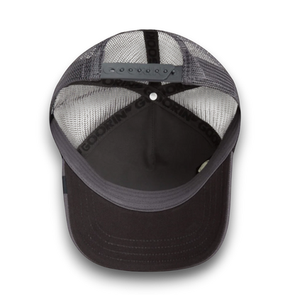 Moon Ridge Hats and Heritage Goorin Bros Silver Fox trucker hat with embroidered fox patch, mesh back, and snap closure.