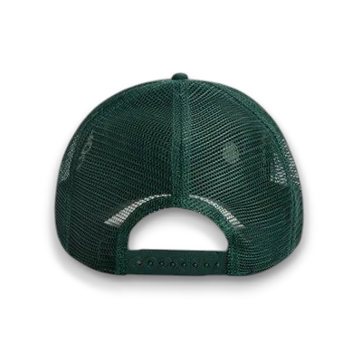 Moon Ridge Hats and Heritage Goorin Bros The Lucky Duck trucker hat back view in deep guard green with mesh panel