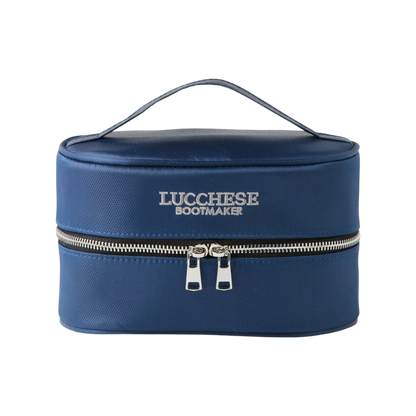 Moon Ridge Hats and Heritage Lucchese leather care kit in a blue nylon zip-around travel case with carry handle