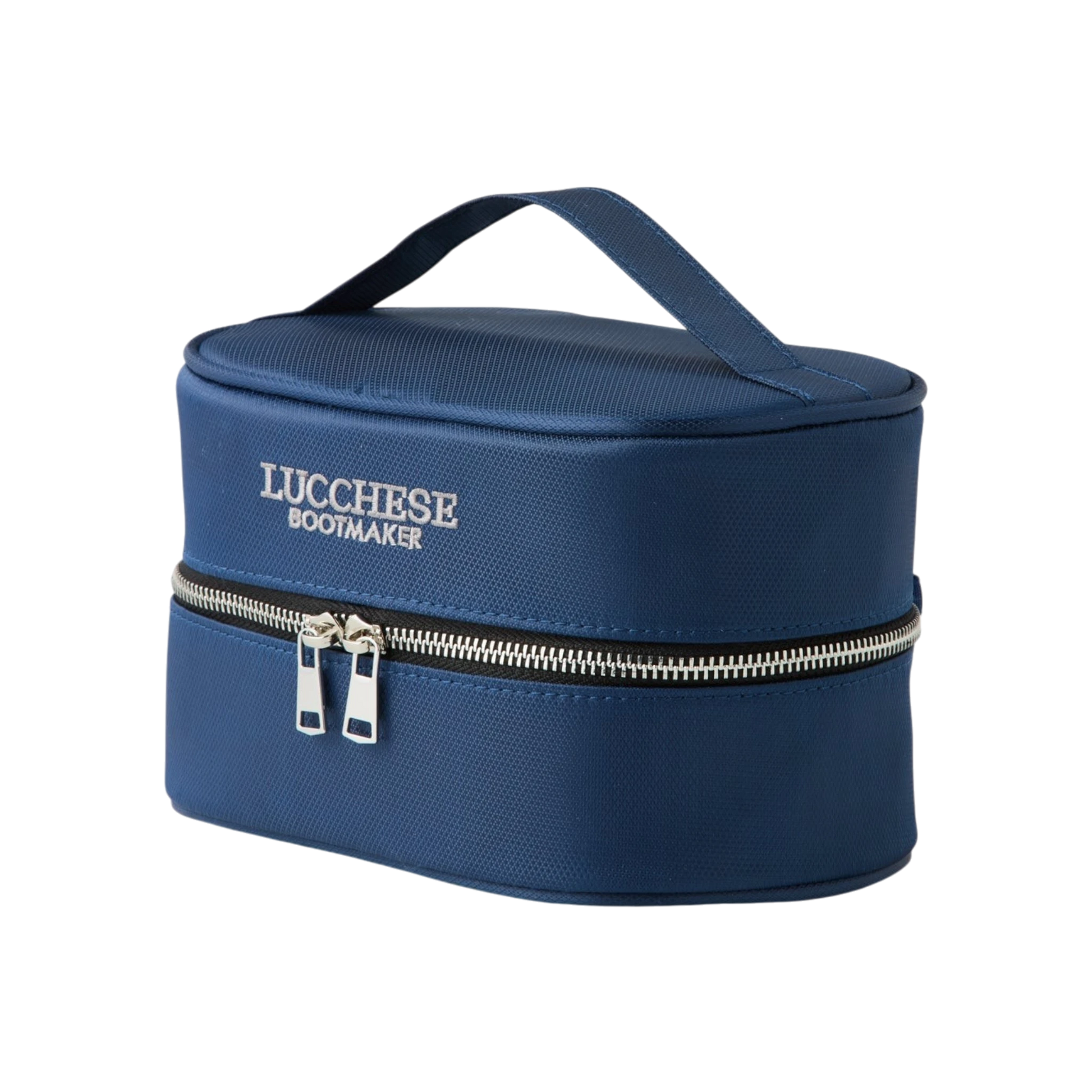 Moon Ridge Hats and Heritage Lucchese leather care kit in a blue nylon zip-around travel case with carry handle
