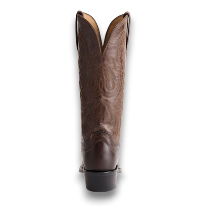 Moon Ridge Hats and Heritage Lucchese Savannah chocolate brown burnished Ranch Hand leather Western cowboy boot