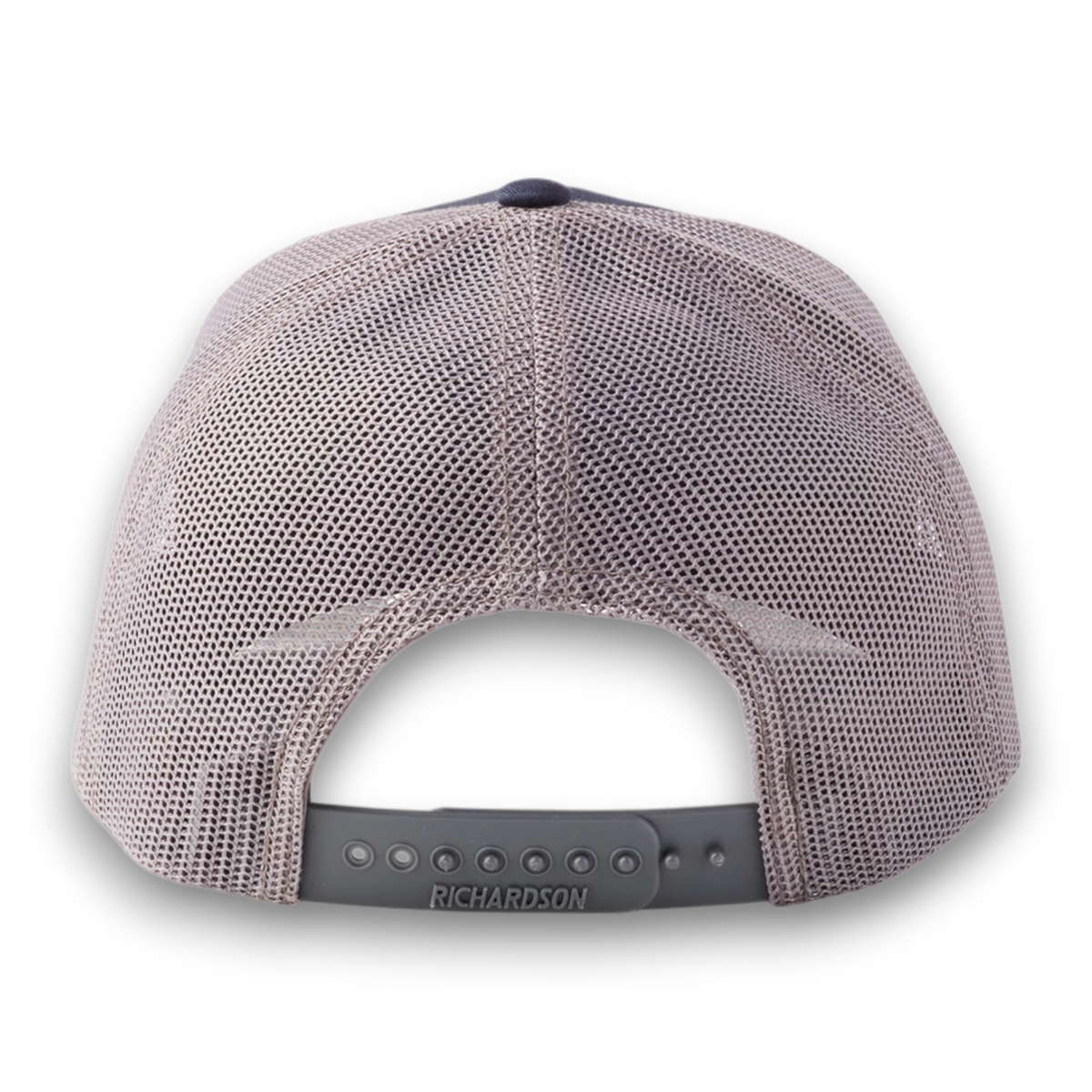 Moon Ridge Hats and Heritage navy and charcoal mesh back trucker cap with adjustable snap closure, rear view