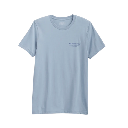 Moon Ridge Hats and Heritage: Pendleton blue cotton crewneck t-shirt with graphic logo on back. Classic Western wear.
