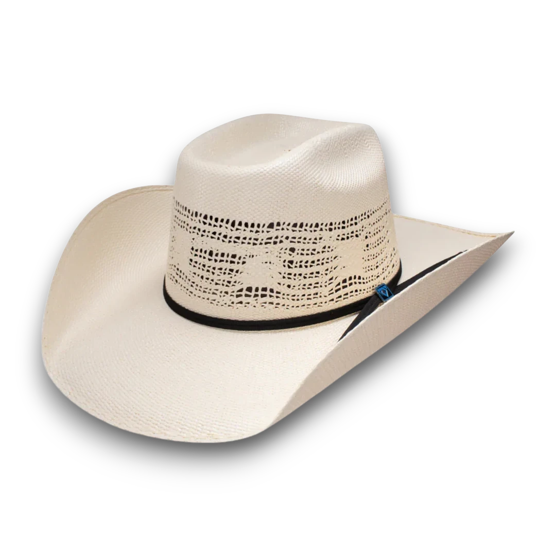 Moon Ridge Hats and Heritage Resistol Cojo Vaquero straw cowboy hat with vented brick crown and brown ribbon band.