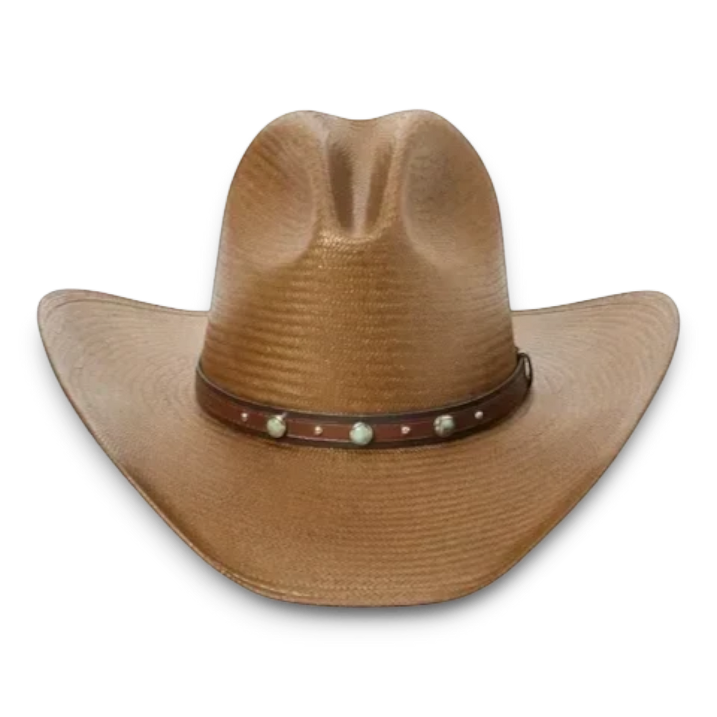 Moon Ridge Hats and Heritage Stetson Bellmont brown shantung straw cowboy hat with leather band and turquoise studs