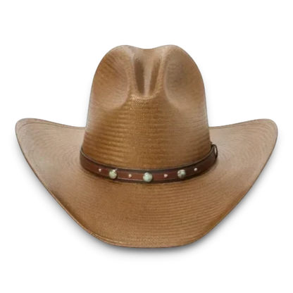 Moon Ridge Hats and Heritage Stetson Bellmont brown shantung straw cowboy hat with leather band and turquoise studs