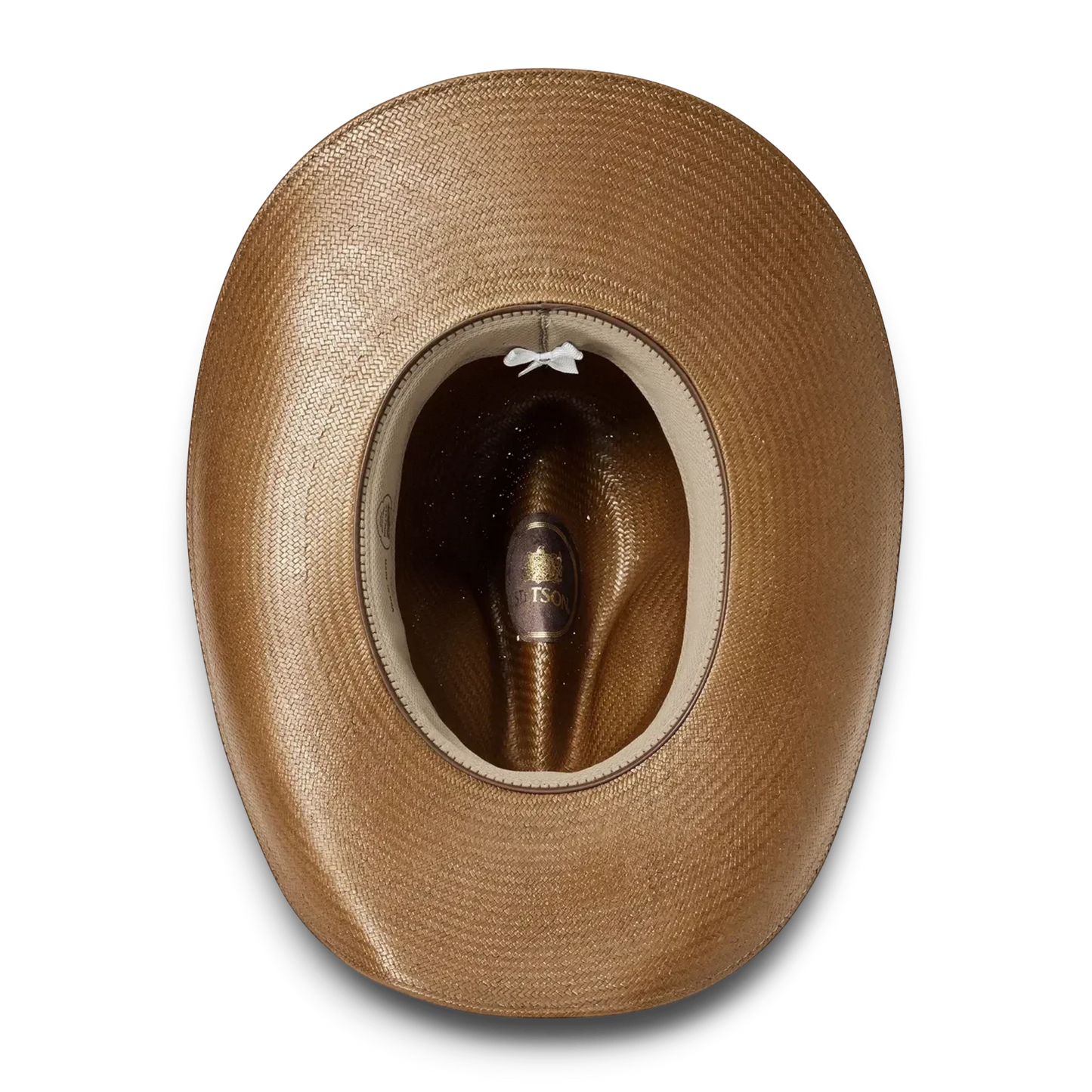 Moon Ridge Hats and Heritage Stetson Bellmont straw cowboy hat in tan with a pinch crown and curved brim. Features a leather hatband with studs.