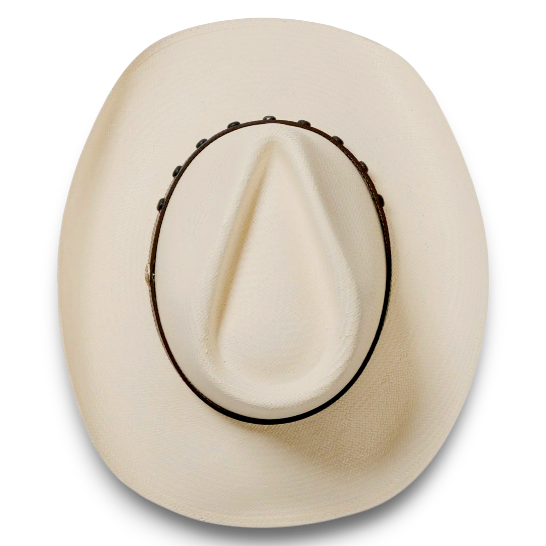 Moon Ridge Hats and Heritage Stetson Cyprus natural 8X Shantung straw cowboy hat with leather sweatband and 3 1/2" brim.