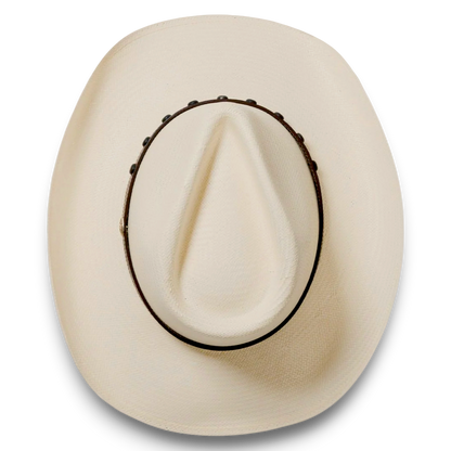Moon Ridge Hats and Heritage Stetson Cyprus natural 8X Shantung straw cowboy hat with leather sweatband and 3 1/2" brim.